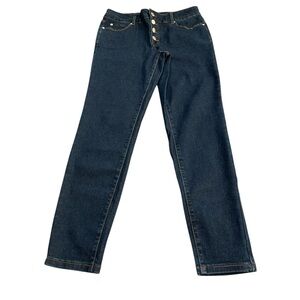 Tahari Amelia Button Fly Skinny Jeans Dark Wash Size 10 Inseam 27.5